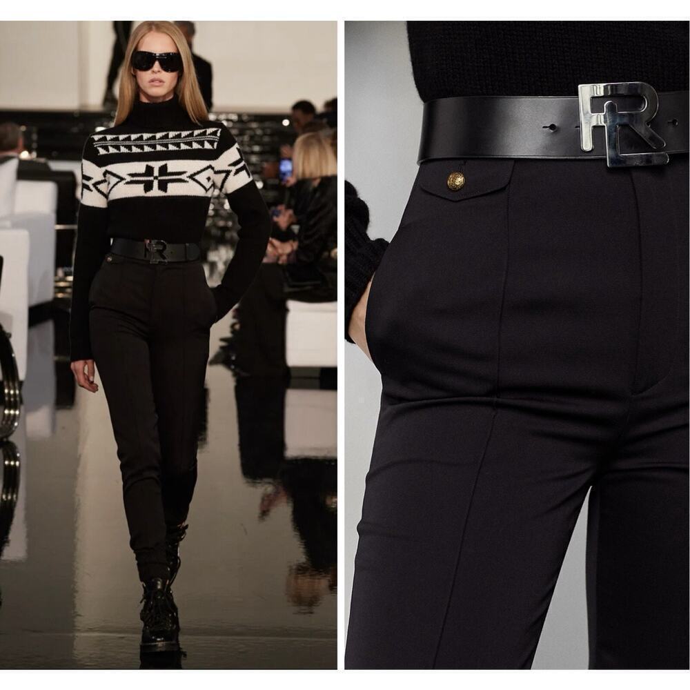 Ralph Lauren Collection Wool Pants Crepe Gabardine Trousers Slim Black High Rise